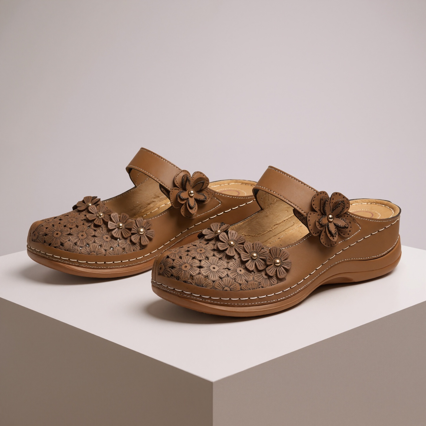 Floral Pattern Slip On Wedge Footwear