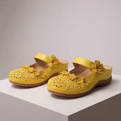 Floral Pattern Slip On Wedge Footwear