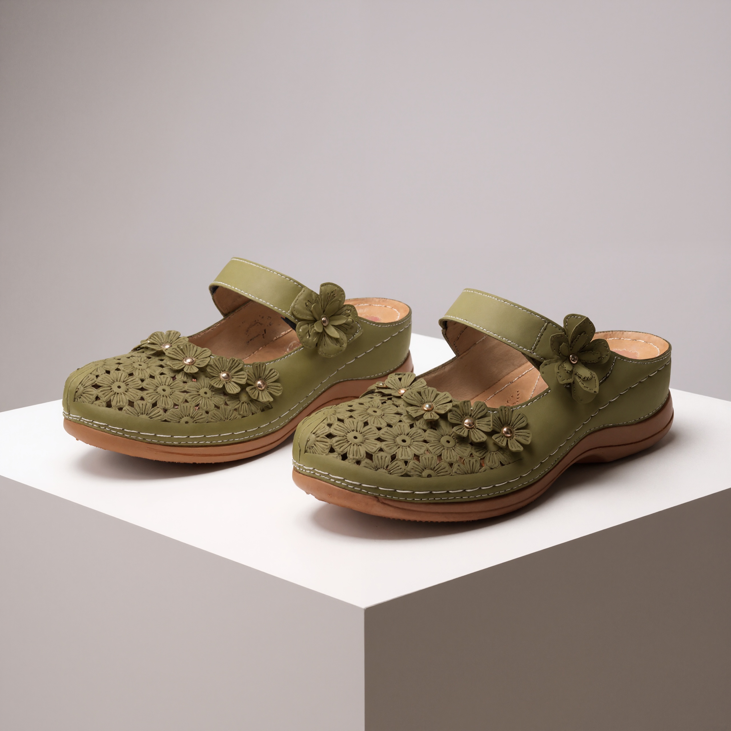 Floral Pattern Slip On Wedge Footwear