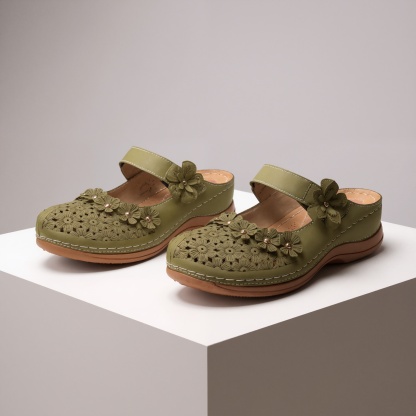 Floral Pattern Slip On Wedge Footwear