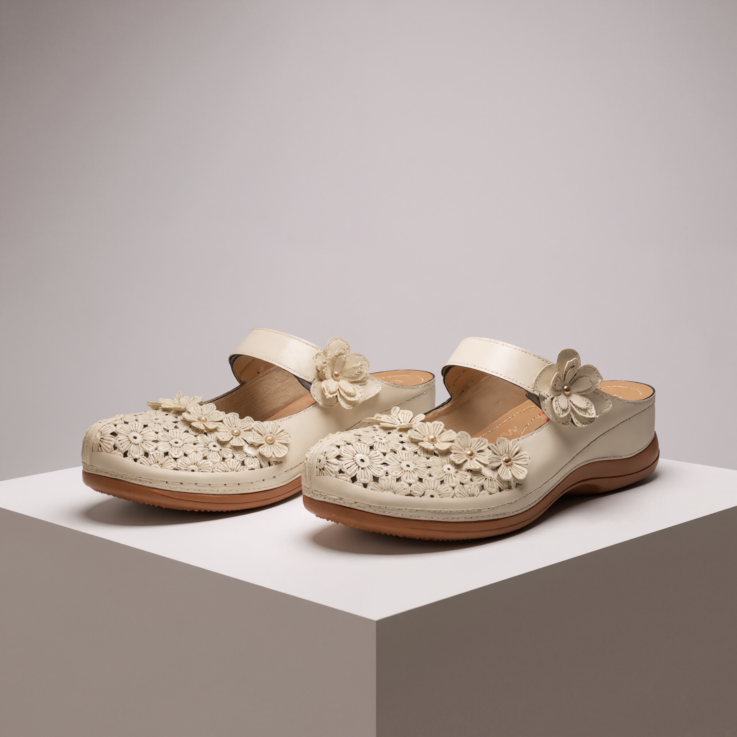 Floral Pattern Slip On Wedge Footwear