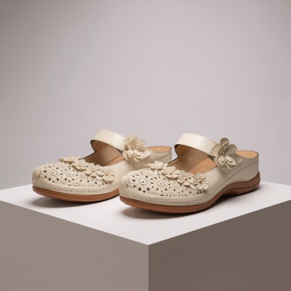 Floral Pattern Slip On Wedge Footwear