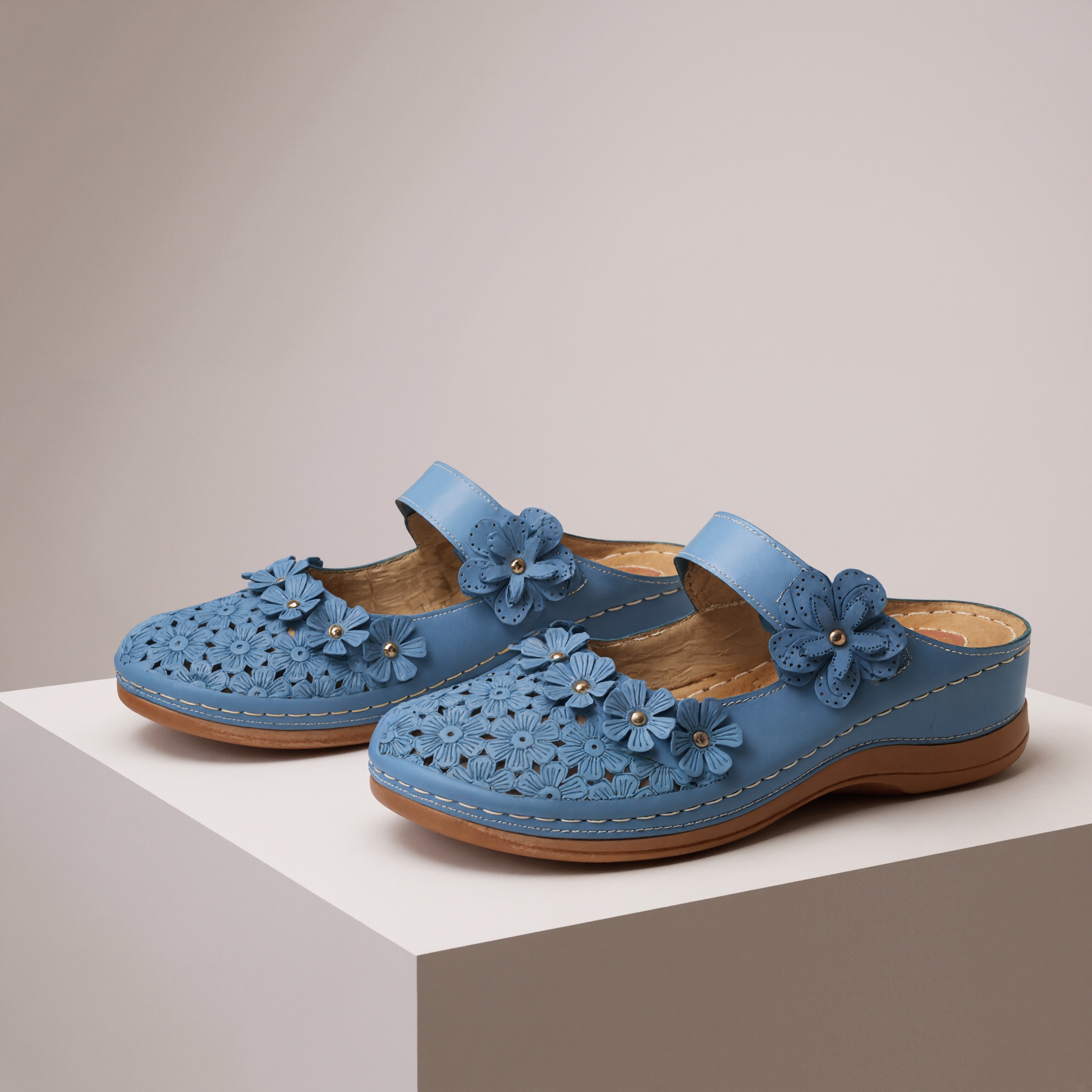 Floral Pattern Slip On Wedge Footwear