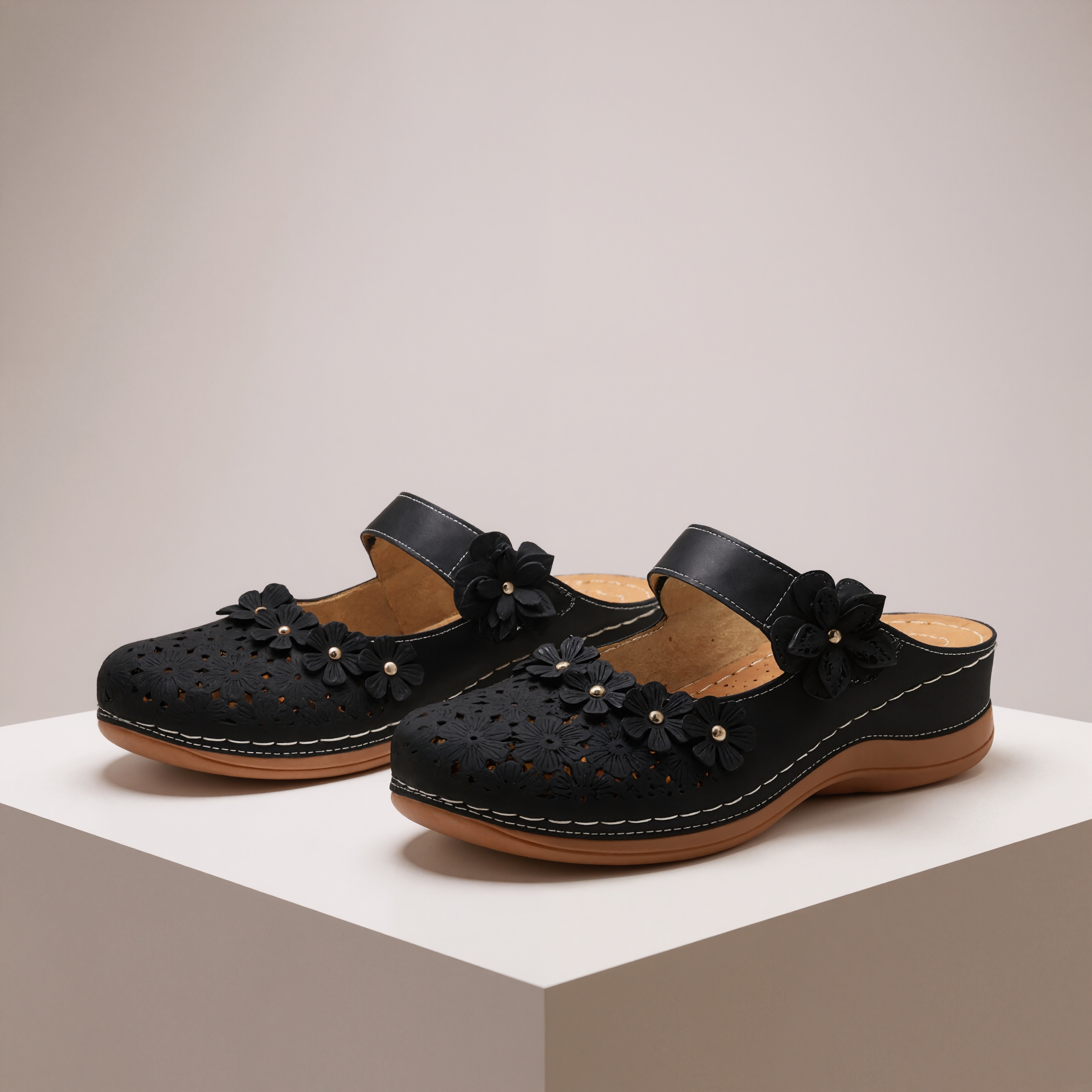 Floral Pattern Slip On Wedge Footwear