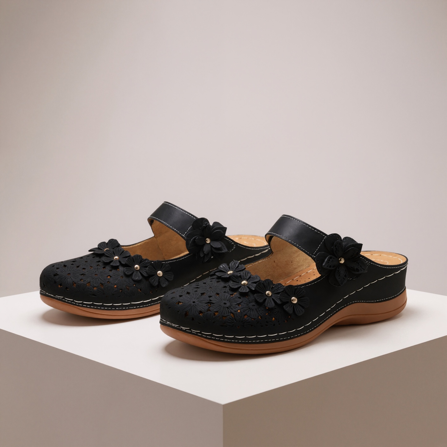 Floral Pattern Slip On Wedge Footwear