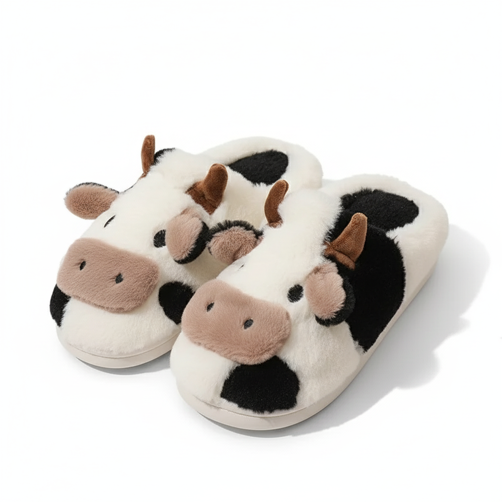 Cow Themed Fleece Indoor Slippers