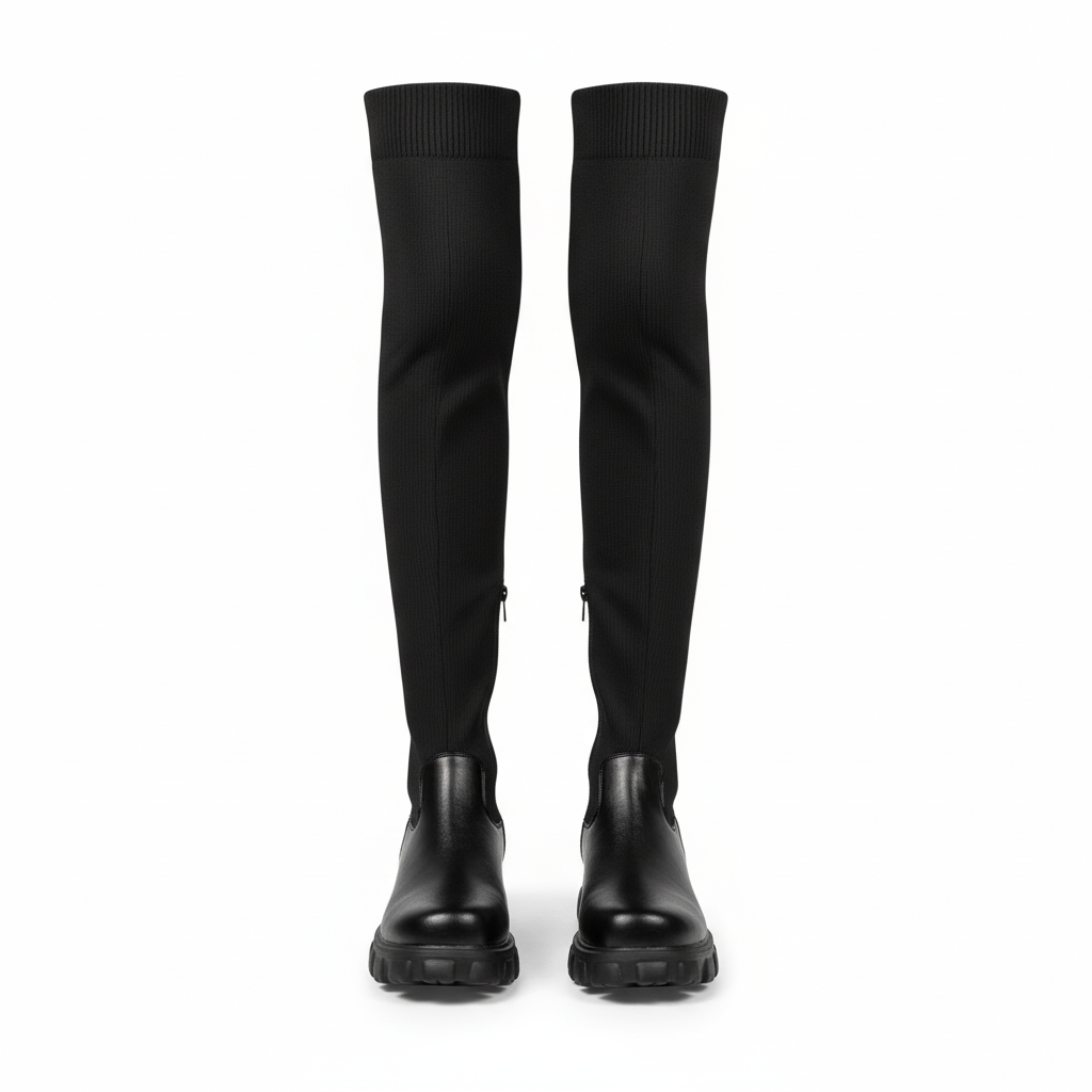 Women Thigh High Stretch Knit Boots