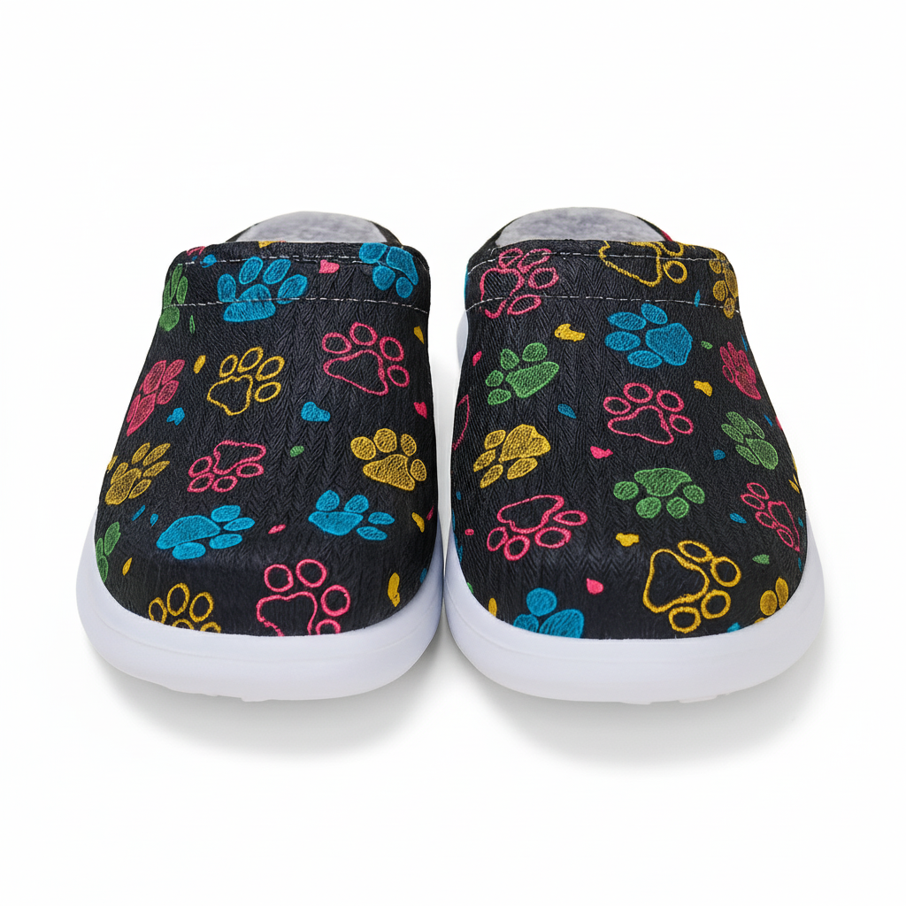 Floral Paw Print Slip On Clogs
