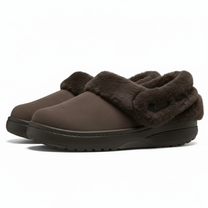 Faux Fur Lined Suede Clog With Adjustable Back Strap Design