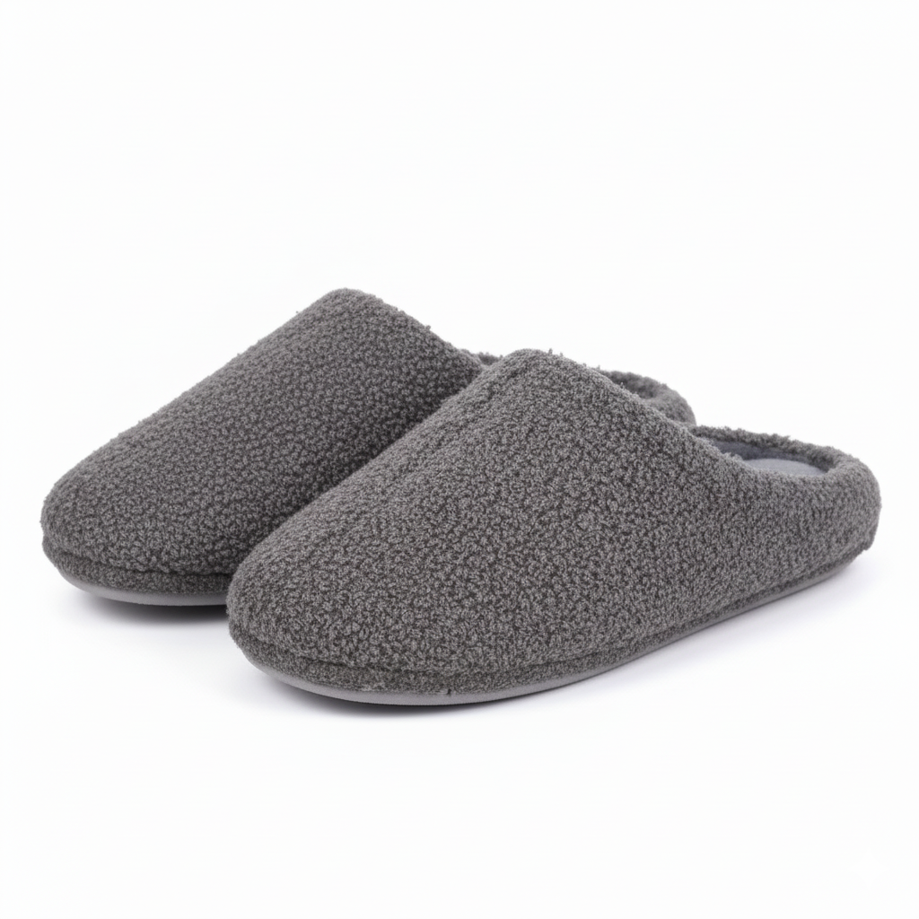 Memory Foam Fuzzy Slippers - Warm House Shoes in Gray - Front View