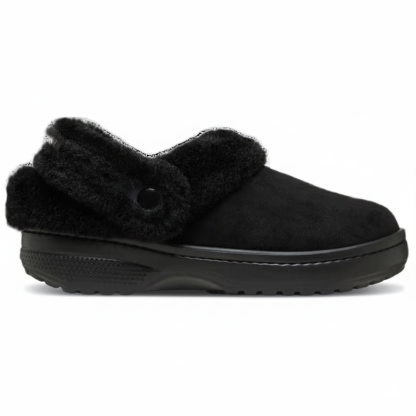 Faux Fur Lined Suede Clog With Adjustable Back Strap Design