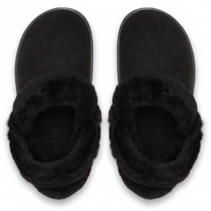 Faux Fur Lined Suede Clog With Adjustable Back Strap Design