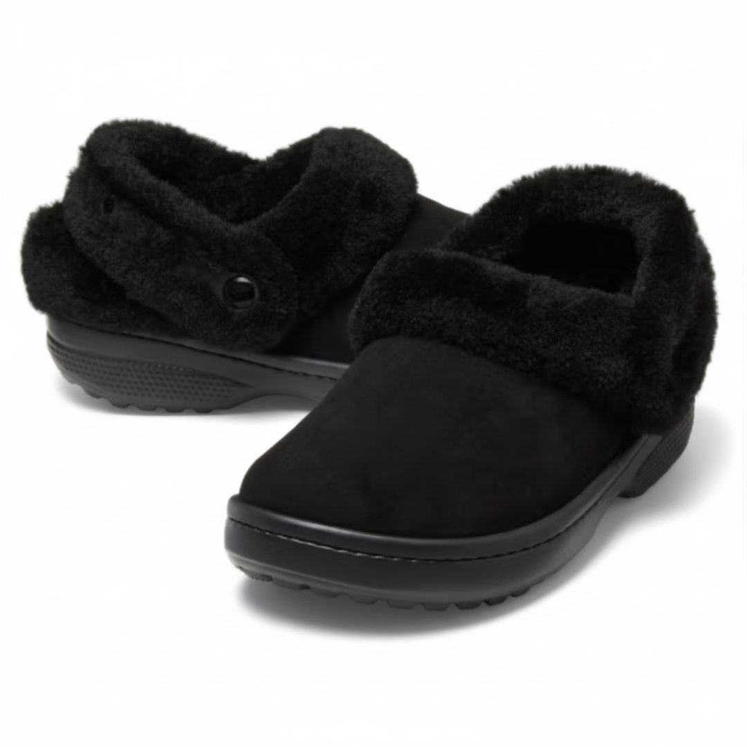 Faux Fur Lined Suede Clog With Adjustable Back Strap DesignFaux Fur Lined Suede Clog With Adjustable Back Strap Design - Image 3