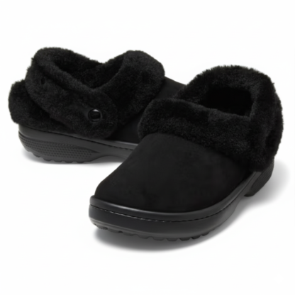 Faux Fur Lined Suede Clog With Adjustable Back Strap Design