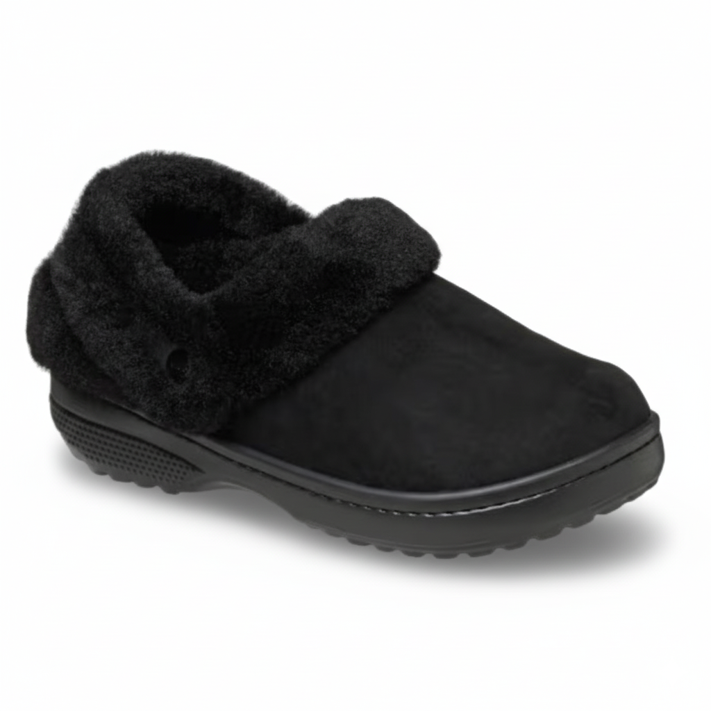 Faux Fur Lined Suede Clog With Adjustable Back Strap Design