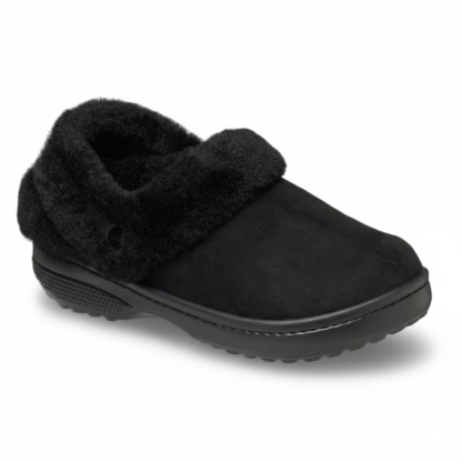 Faux Fur Lined Suede Clog With Adjustable Back Strap Design