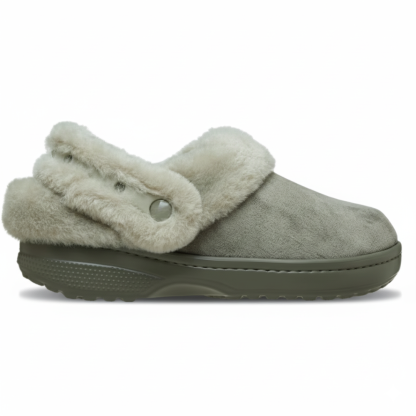 Faux Fur Lined Suede Clog With Adjustable Back Strap Design