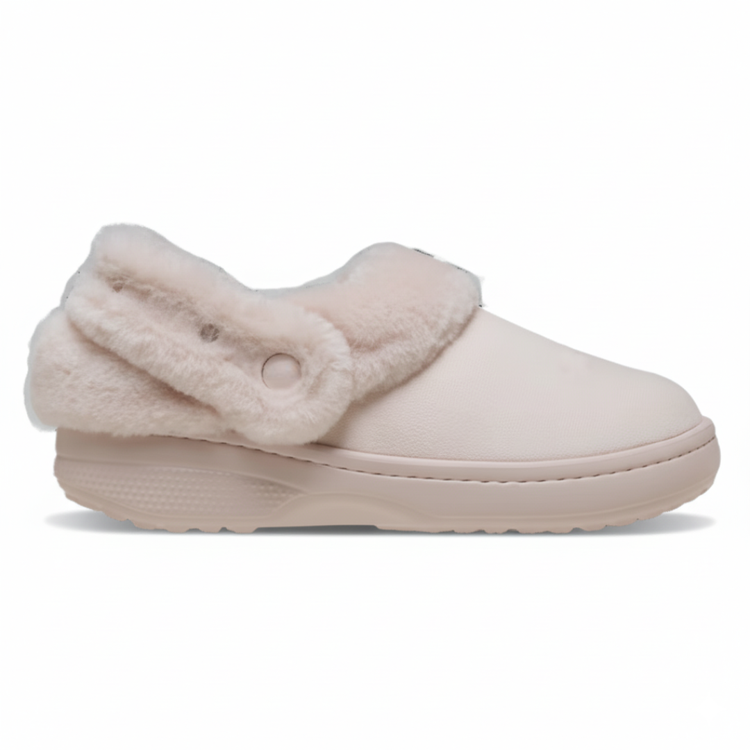 Faux Fur Lined Suede Clog With Adjustable Back Strap Design