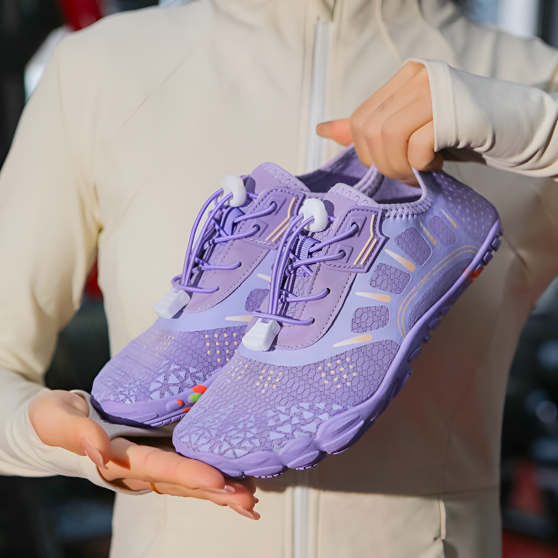 Adjustable Quick Dry Barefoot Water Shoes in Black - Side View