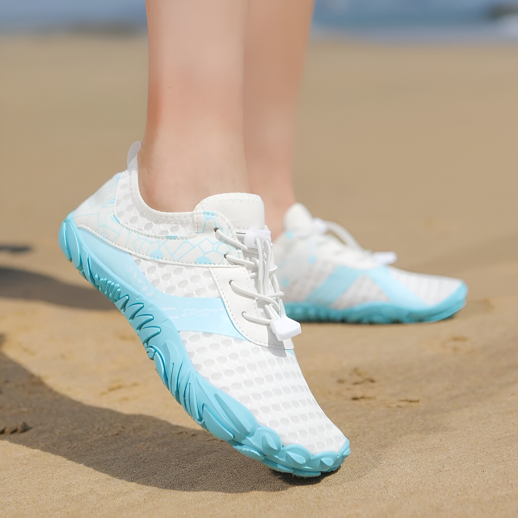 Adjustable Quick Dry Barefoot Water Shoes in Turquoise - Bottom View