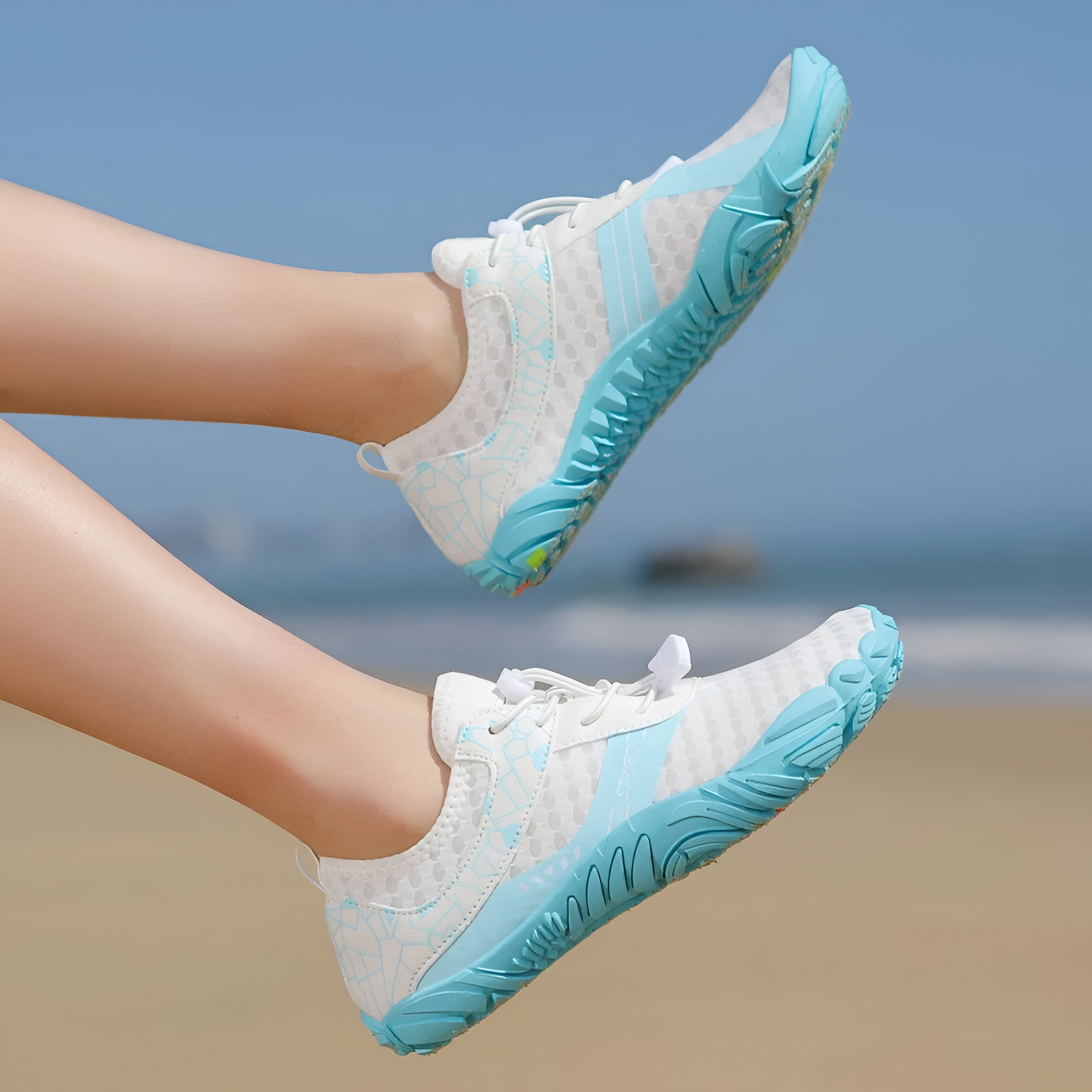 Adjustable Quick Dry Barefoot Water Shoes in White - Lifestyle Shot