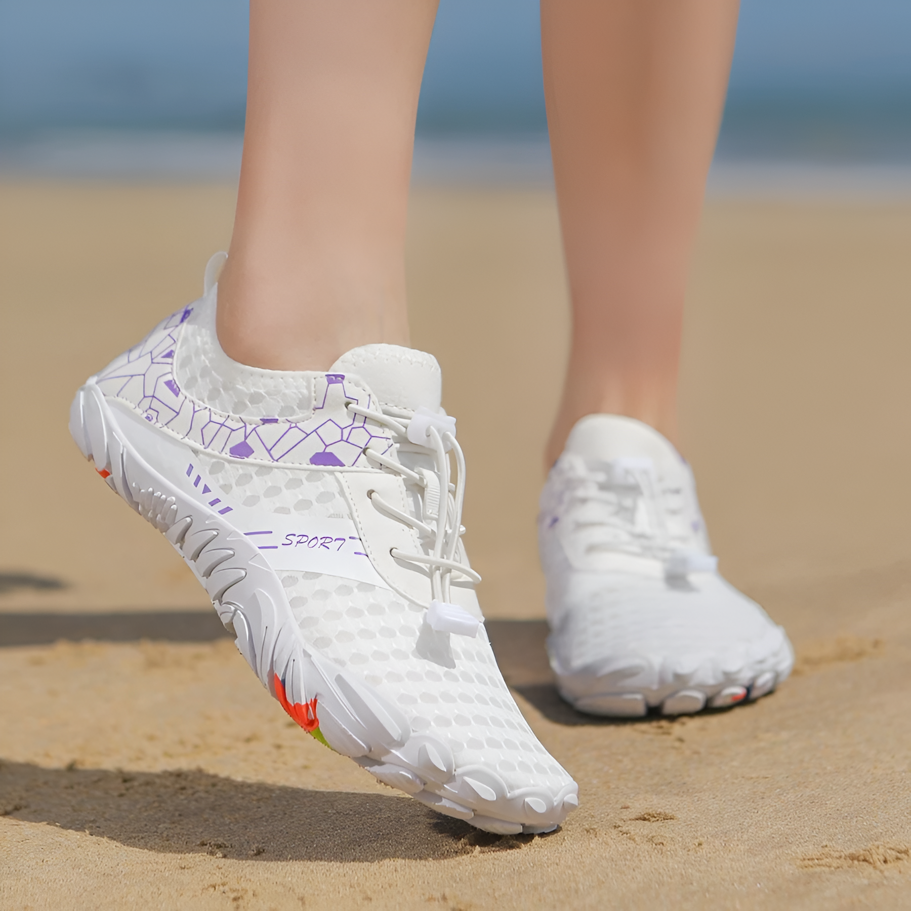 Adjustable Quick Dry Barefoot Water Shoes in Purple - Top View