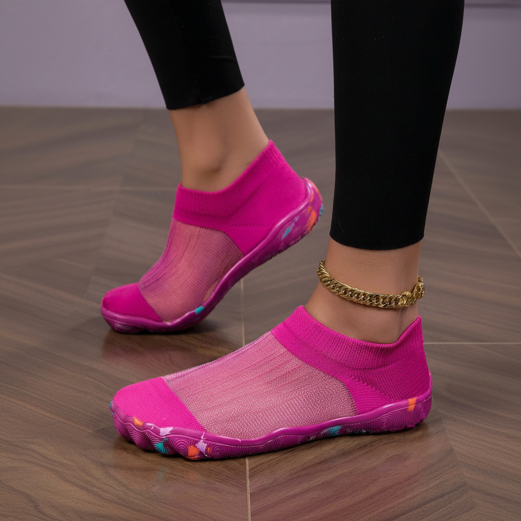 Quick Dry Soft Sole Barefoot Style Aqua Shoes in Dark Pink - Front View