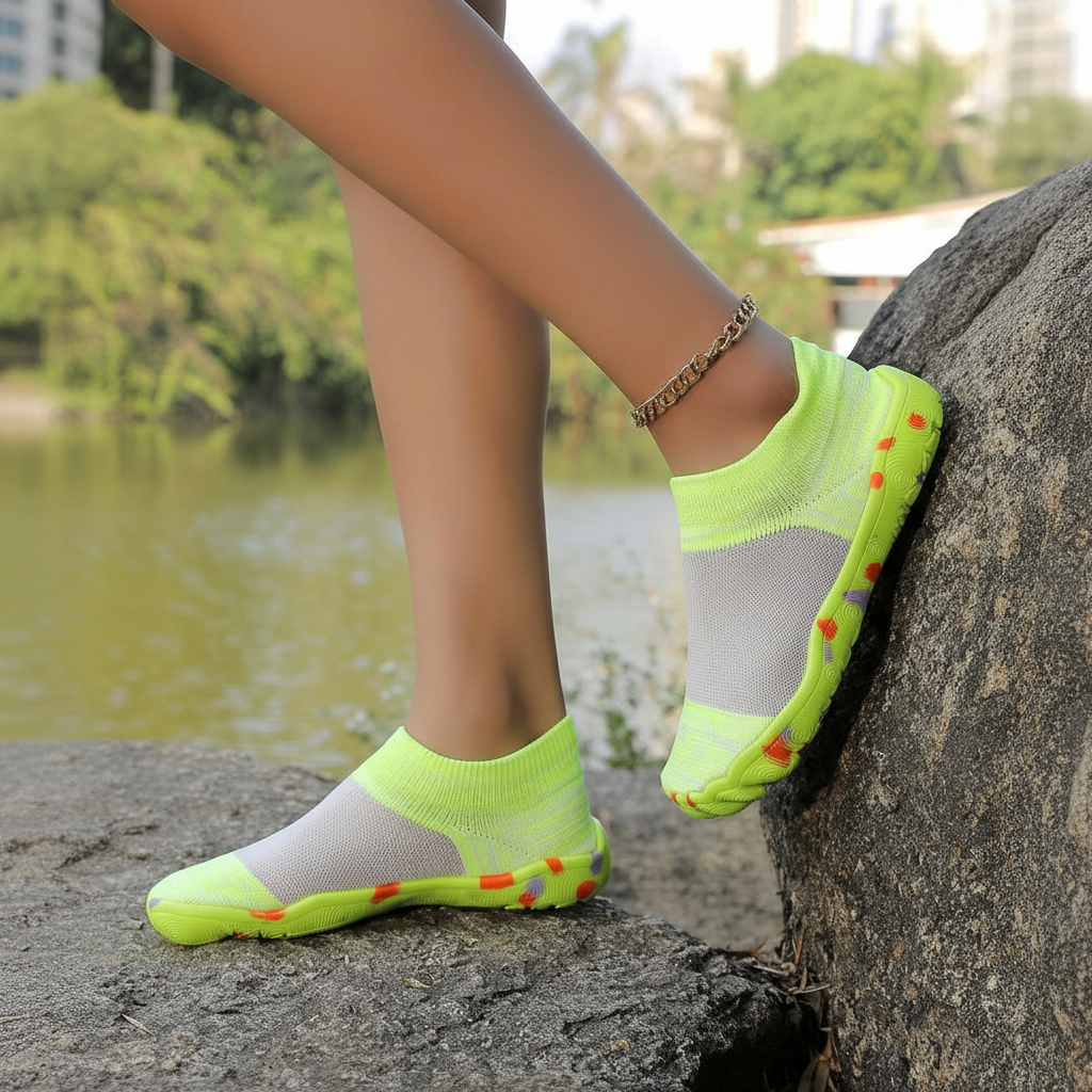 Quick Dry Soft Sole Barefoot Style Aqua Shoes in White - Lifestyle Shot