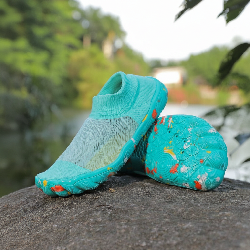 Quick Dry Soft Sole Barefoot Style Aqua Shoes in Light Green - Sole Detail