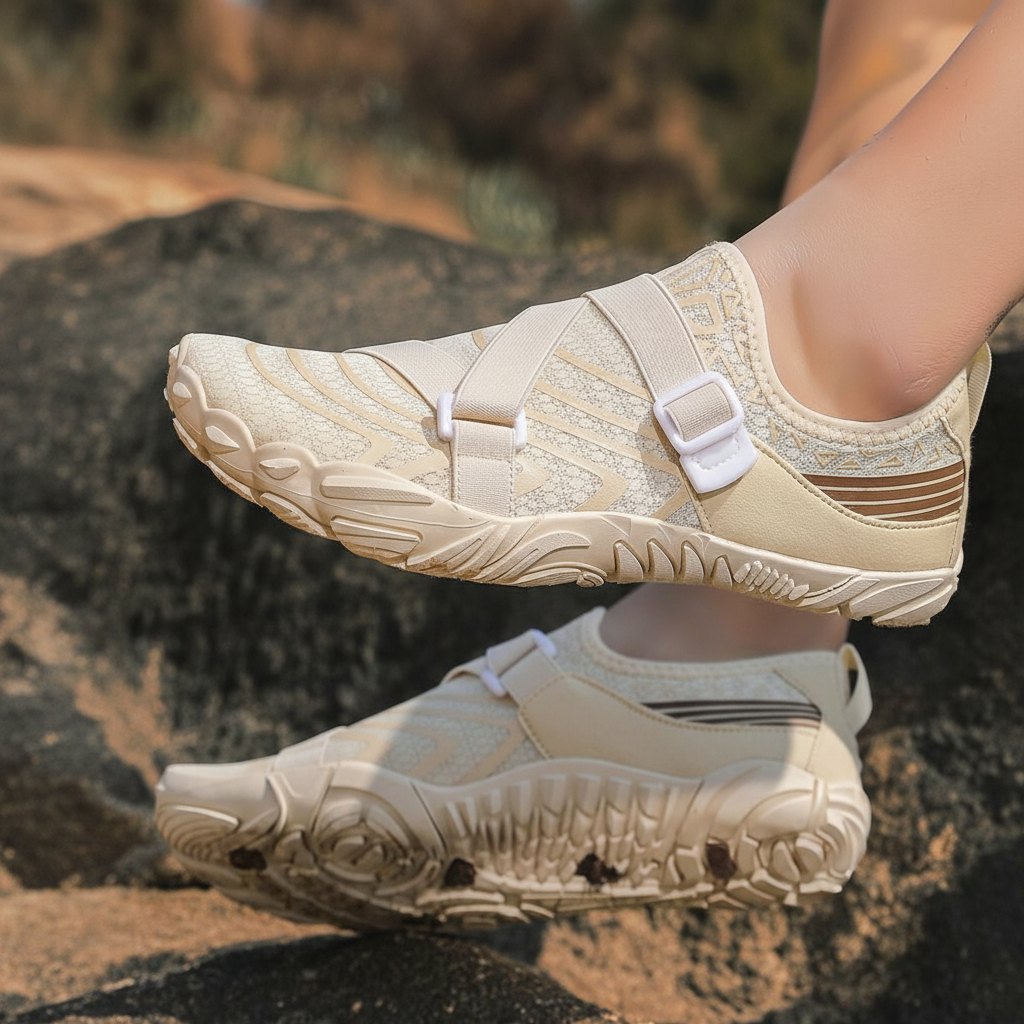 Adjustable Quick Dry Neutral Barefoot Shoes in Pink - On-Foot View