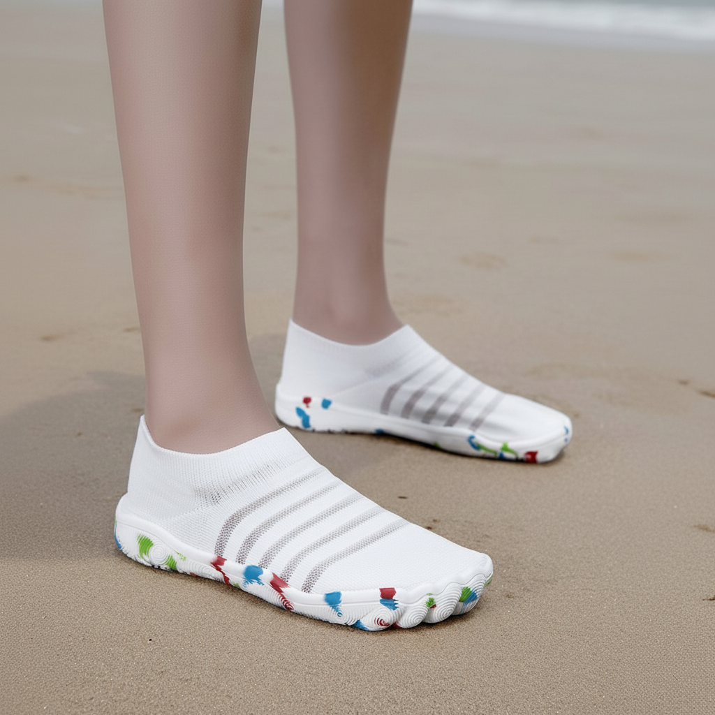 Flexible Quick Dry Lightweight Barefoot Aqua Socks in Orange - Side View