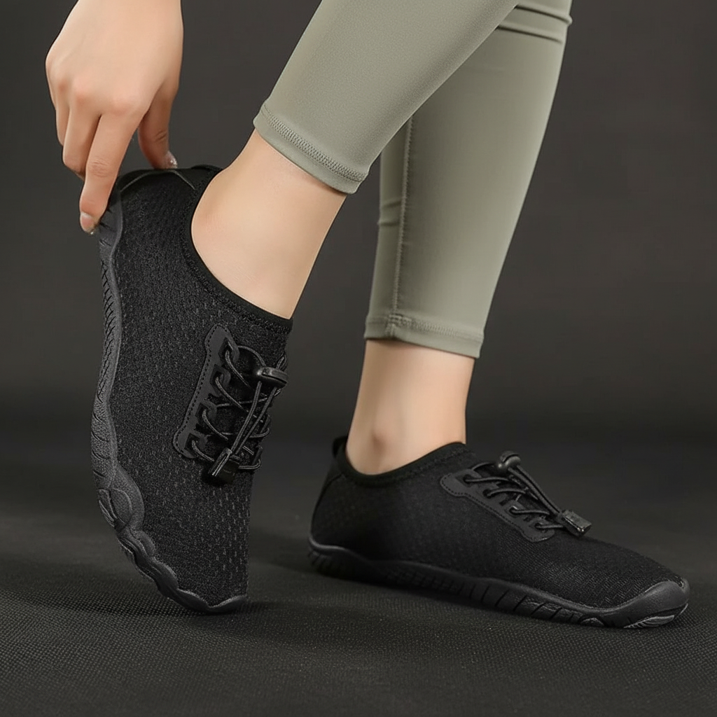 Adjustable Quick Dry Barefoot Water Shoes in White - Angled View