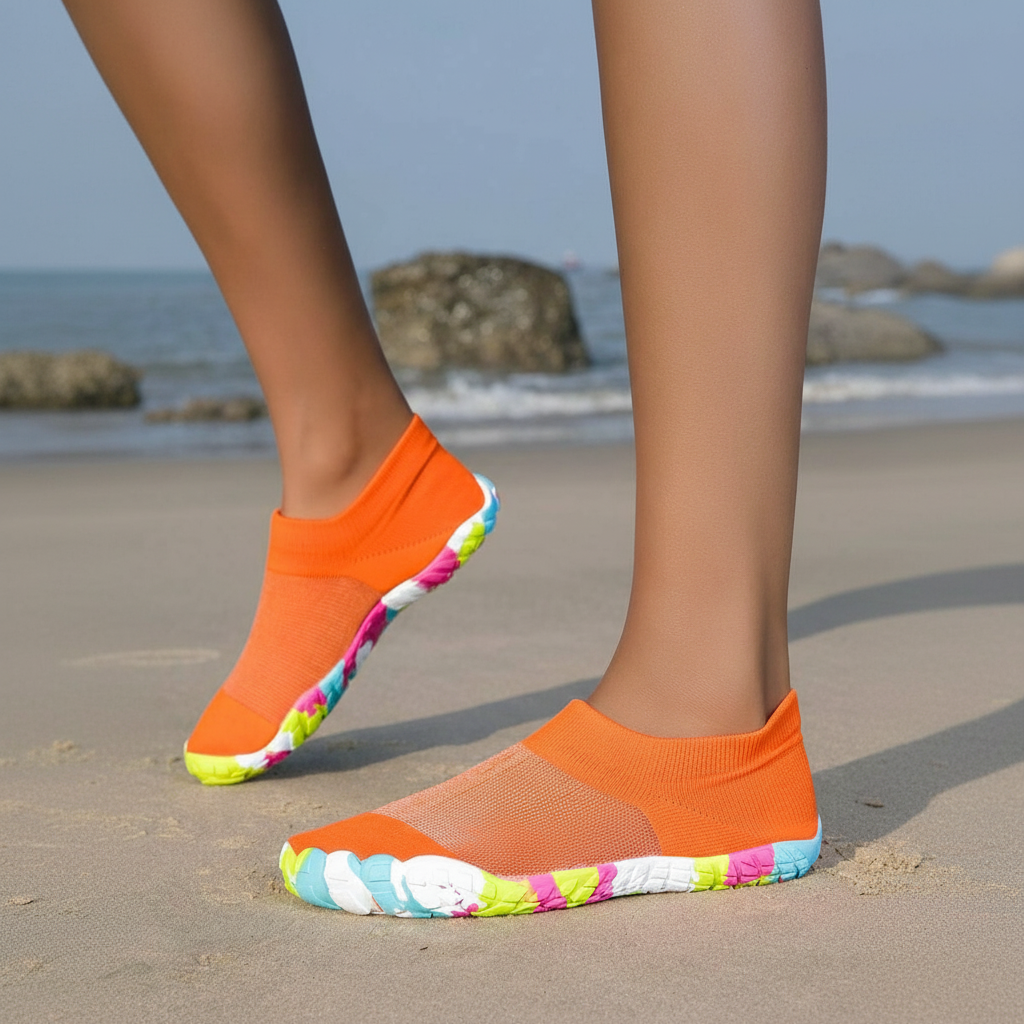 Non Slip Quick Dry Barefoot Aqua Shoes For Women in Turquoise - Buckle Close-Up