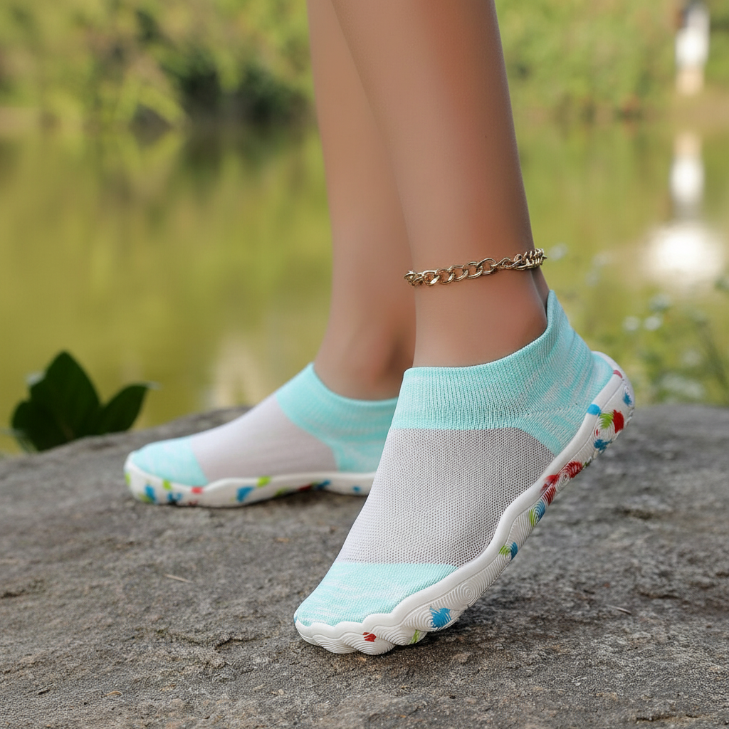Quick Dry Soft Sole Barefoot Style Aqua Shoes in White - Back View