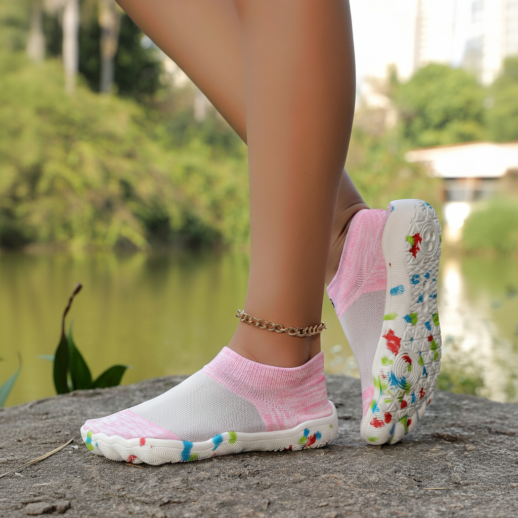 Quick Dry Soft Sole Barefoot Style Aqua Shoes in Dark Green - Material Close-Up