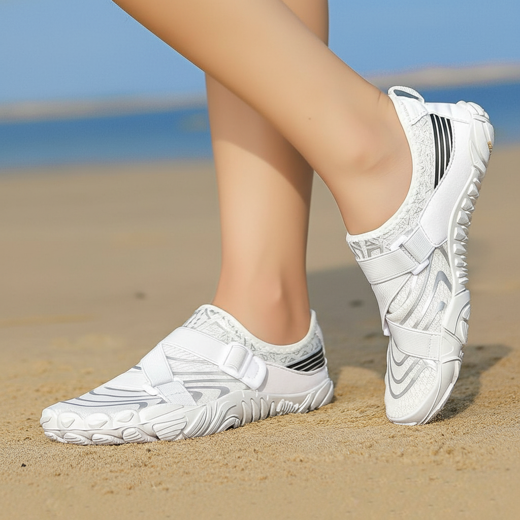 Adjustable Quick Dry Neutral Barefoot Shoes in Beige - Toe Detail