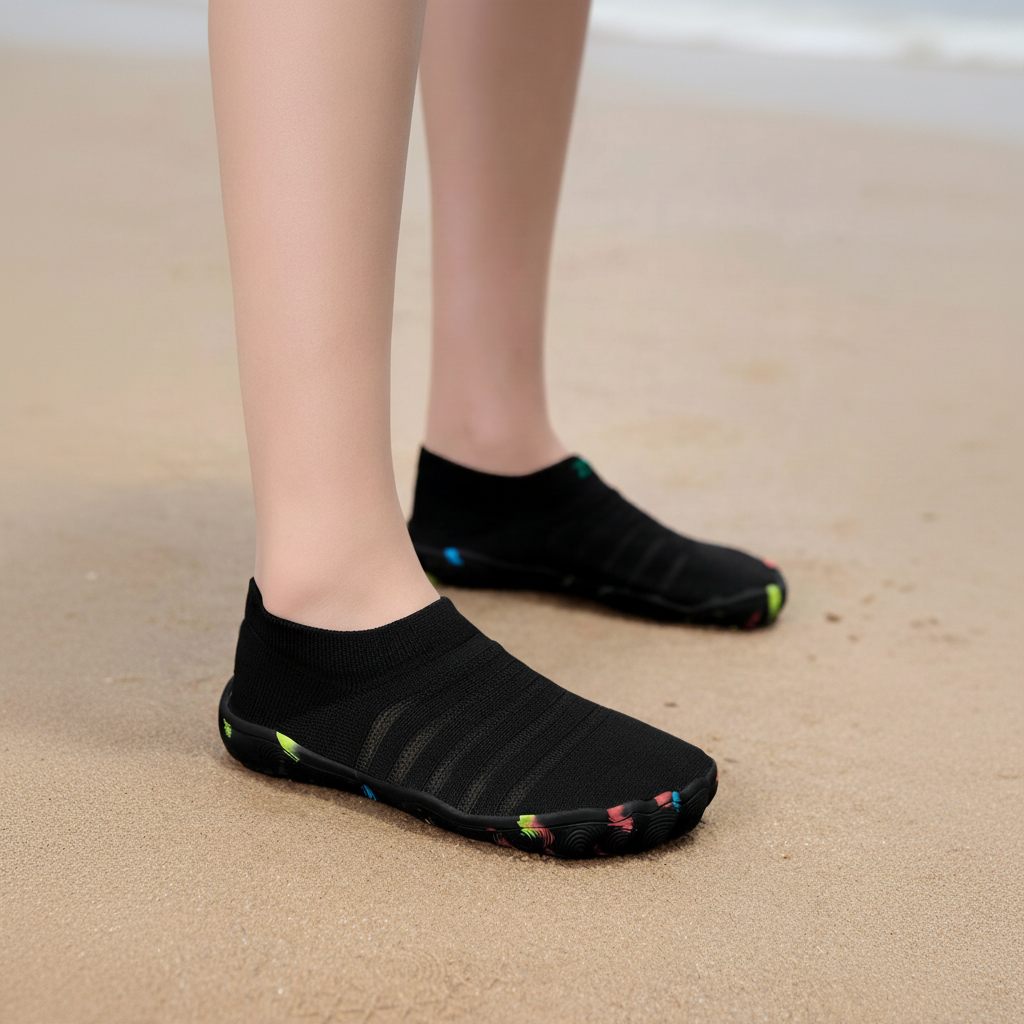 Flexible Quick Dry Lightweight Barefoot Aqua Socks in Red - Close-Up Detail