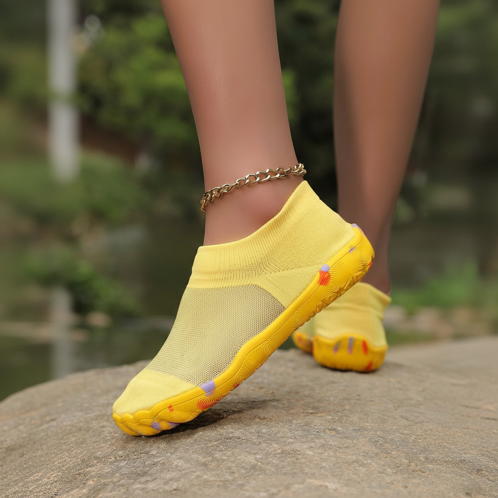 Quick Dry Soft Sole Barefoot Style Aqua Shoes in Orange - Buckle Close-Up