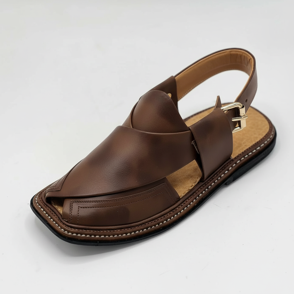 Stylish Double Tone Peshawari Sandals With Rubber Sole