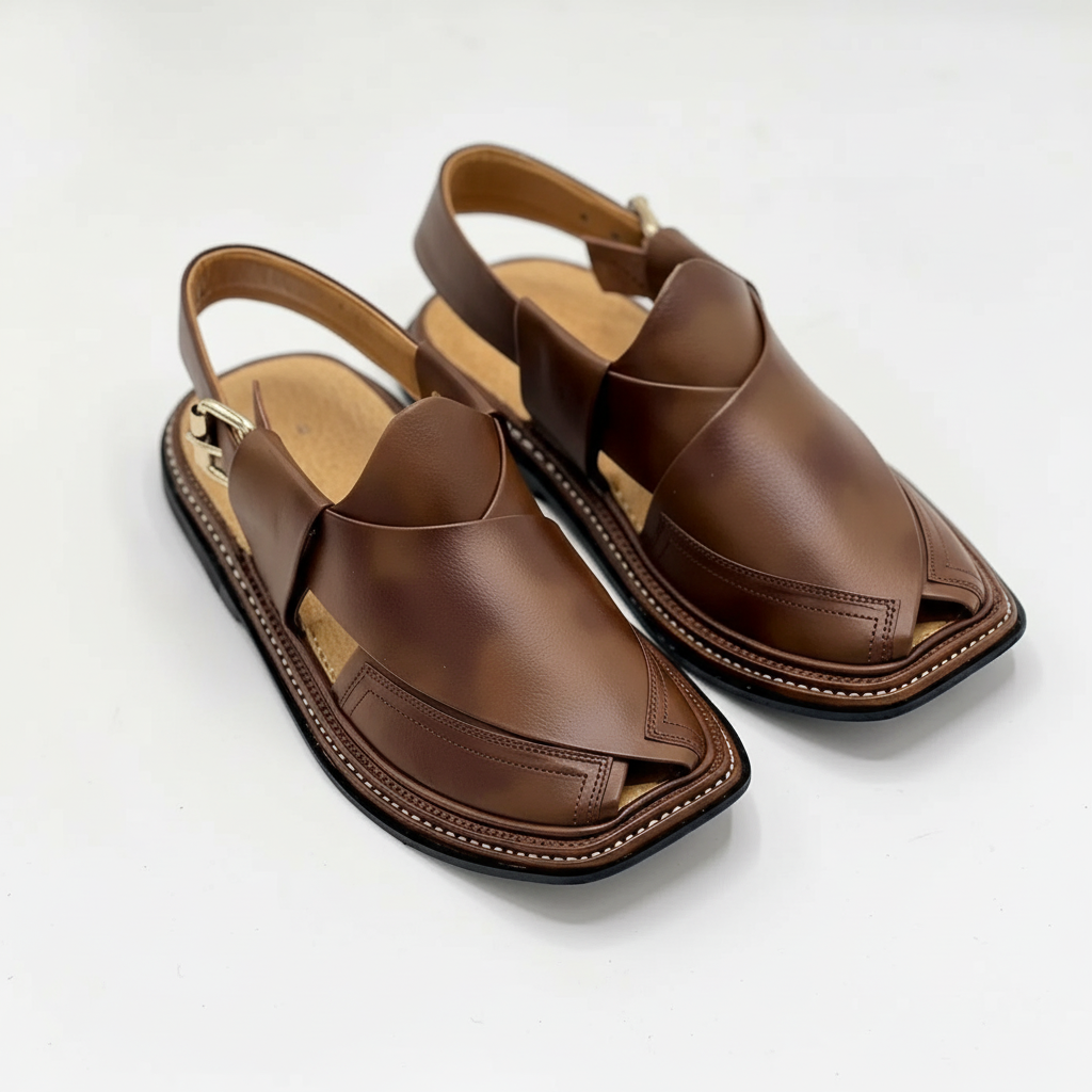 Stylish Double Tone Peshawari Sandals With Rubber Sole