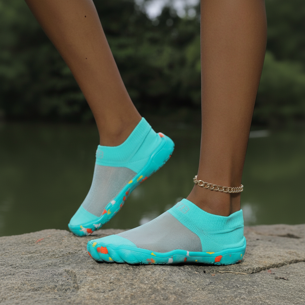 Quick Dry Soft Sole Barefoot Style Aqua Shoes in Red - Angled View