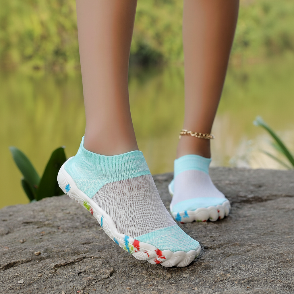 Quick Dry Soft Sole Barefoot Style Aqua Shoes in Orange - Side View