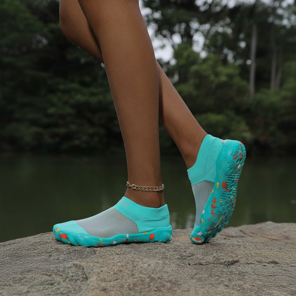 Quick Dry Soft Sole Barefoot Style Aqua Shoes in Light Blue - Interior View