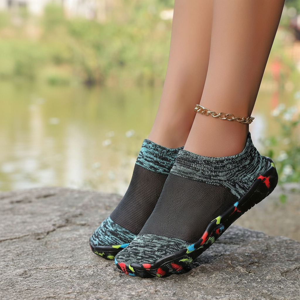 Quick Dry Soft Sole Barefoot Style Aqua Shoes in Light Blue - Sole Detail