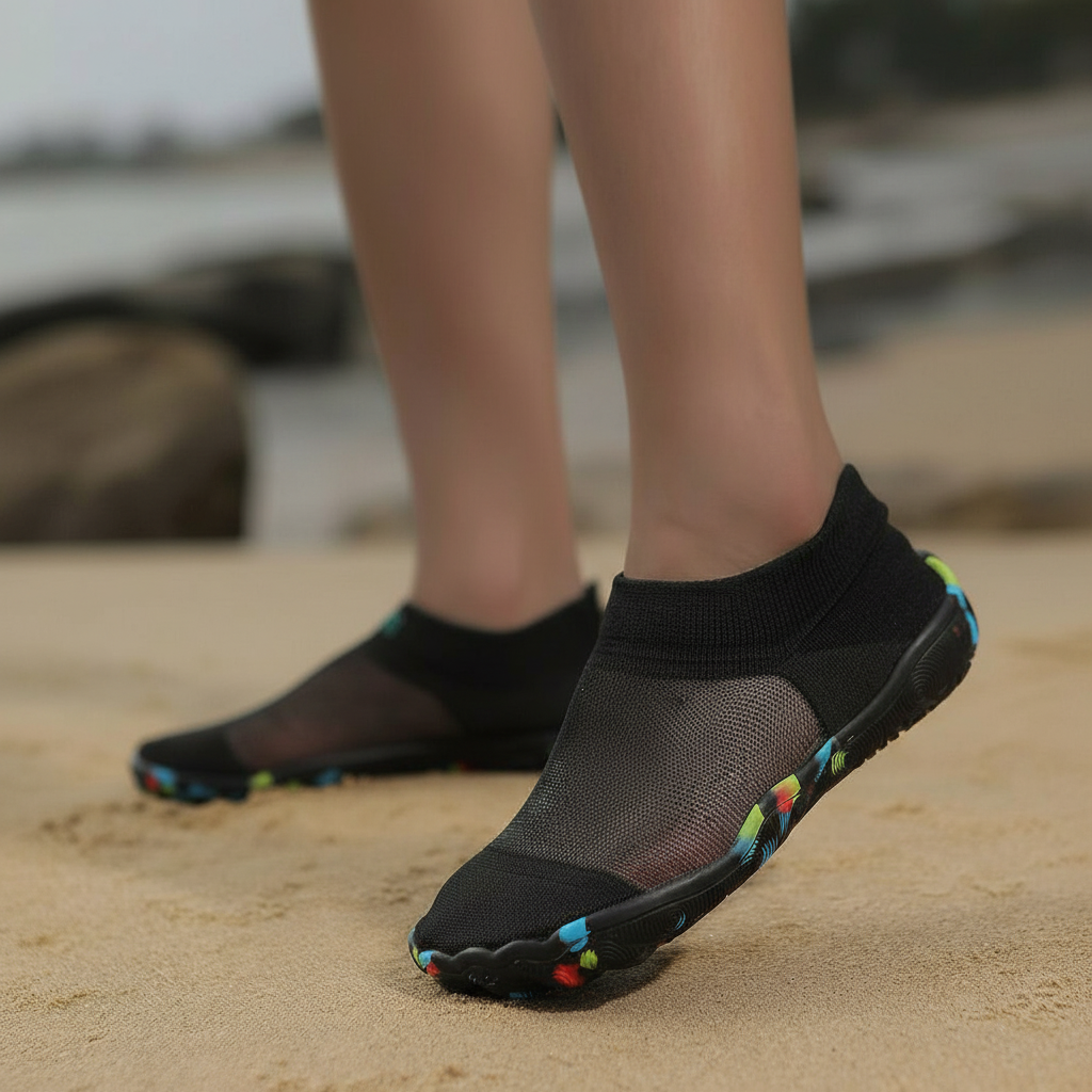 Quick Dry Soft Sole Barefoot Style Aqua Shoes in Turquoise - Toe Detail
