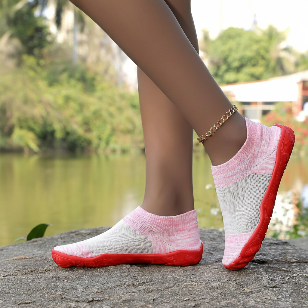 Quick Dry Soft Sole Barefoot Style Aqua Shoes in Pink - Profile View