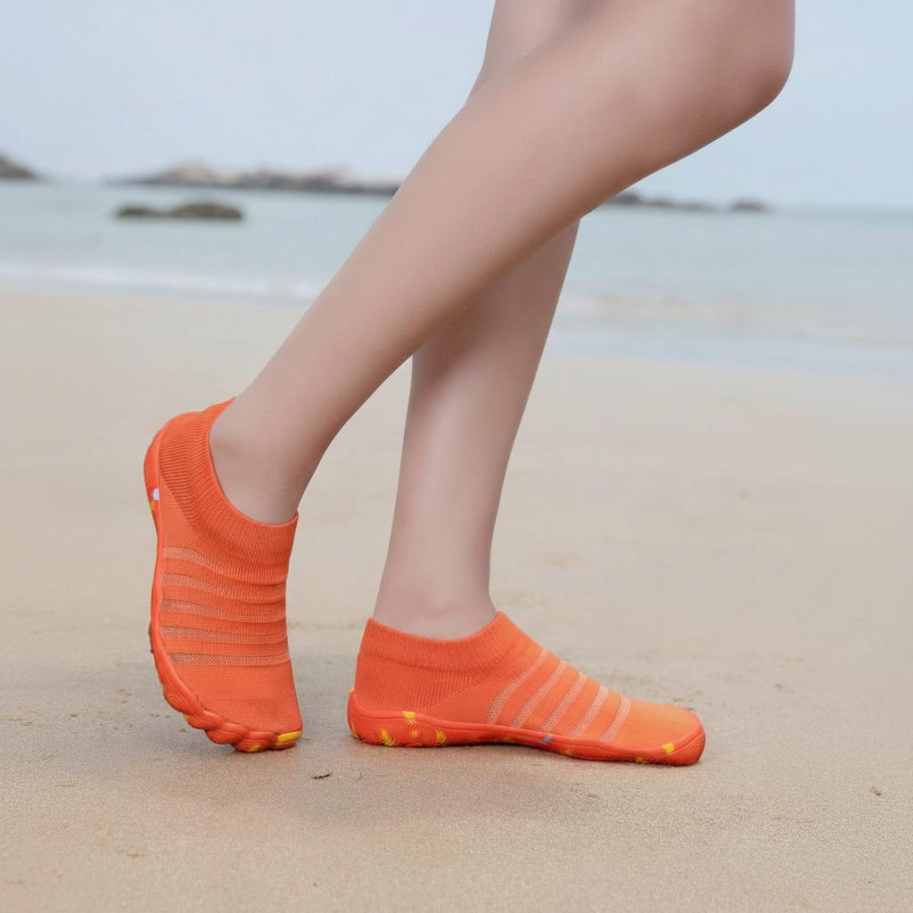 Flexible Quick Dry Lightweight Barefoot Aqua Socks in Red - Left Side