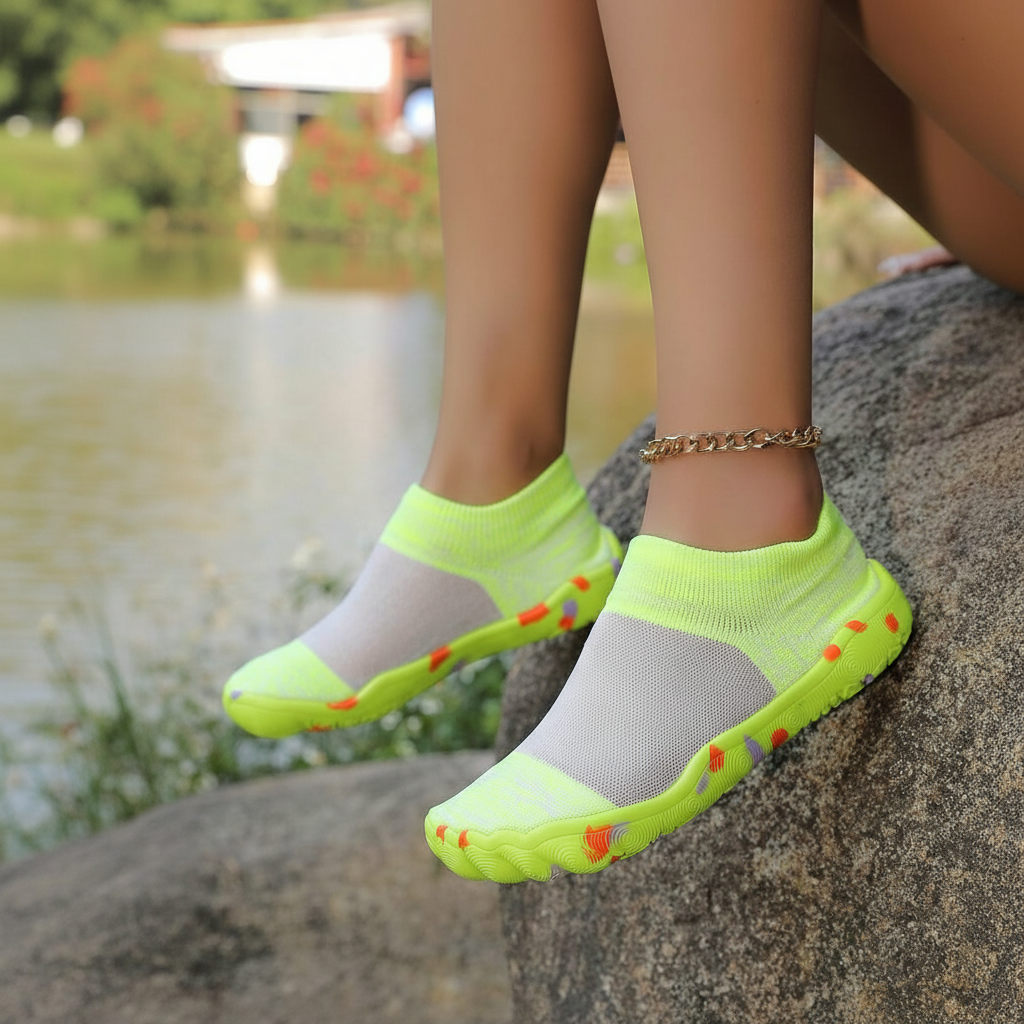 Quick Dry Soft Sole Barefoot Style Aqua Shoes in Light Green - Width View