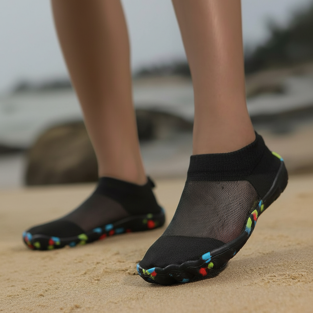 Quick Dry Soft Sole Barefoot Style Aqua Shoes in Dark Gray - Left Side