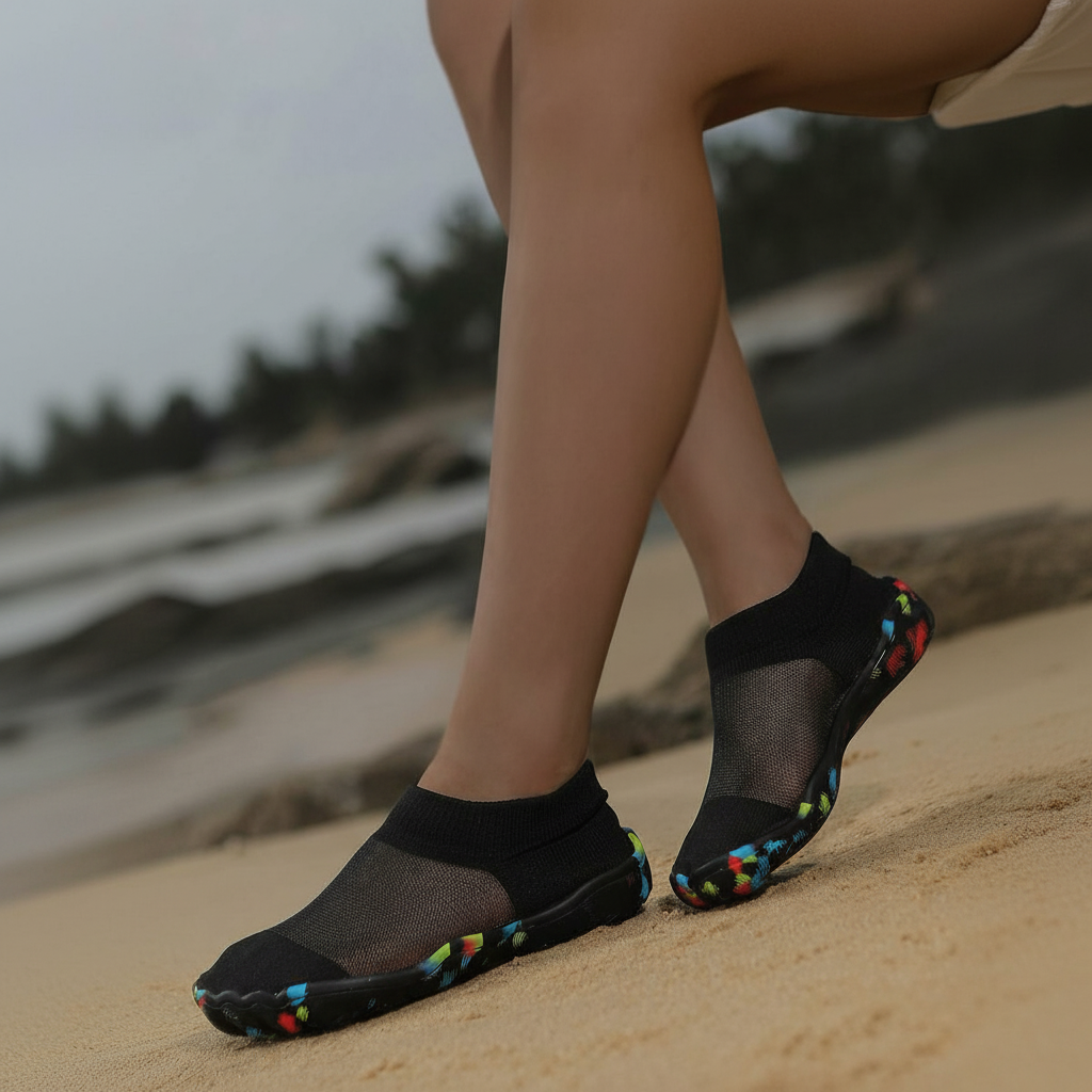 Quick Dry Soft Sole Barefoot Style Aqua Shoes in Dark Pink - Heel Detail